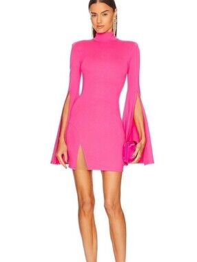 NWT Michael Costello X Revolve Hot Pink Bell-Sleeve Turtleneck Dress
